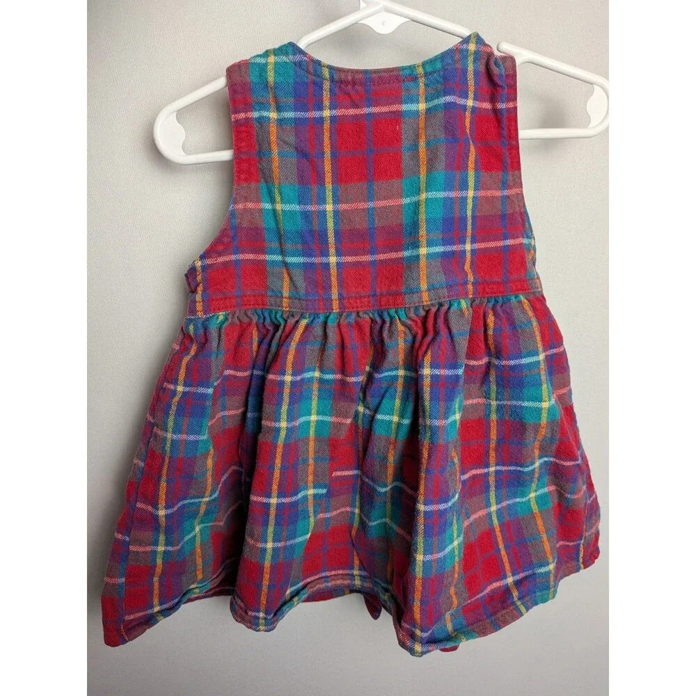 Vintage OshKosh Girls Pink Blue Plaid Overall Dress 18 Months Sleeveless Cotton